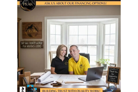 Office workspace with large windows