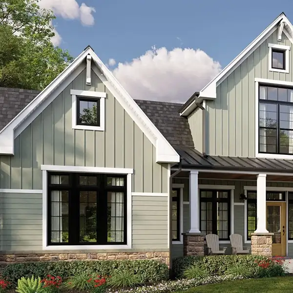 front of home with unique siding design