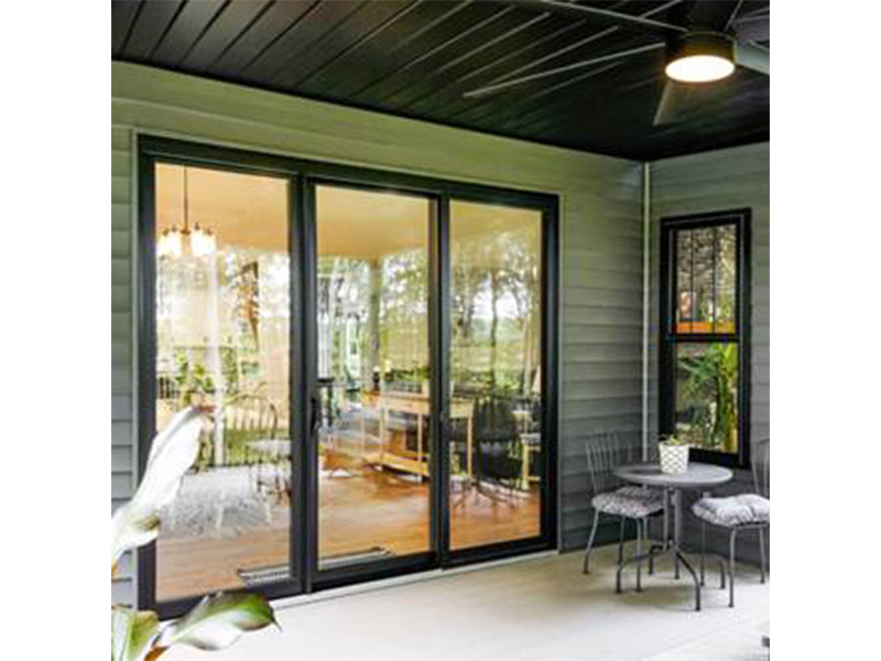Sliding glass patio doors on covered porch