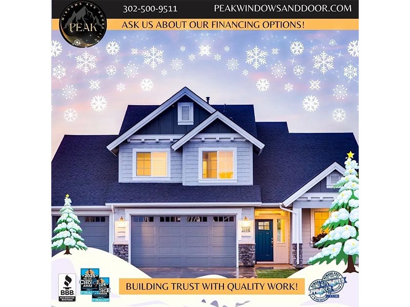 Winter home exterior with snow